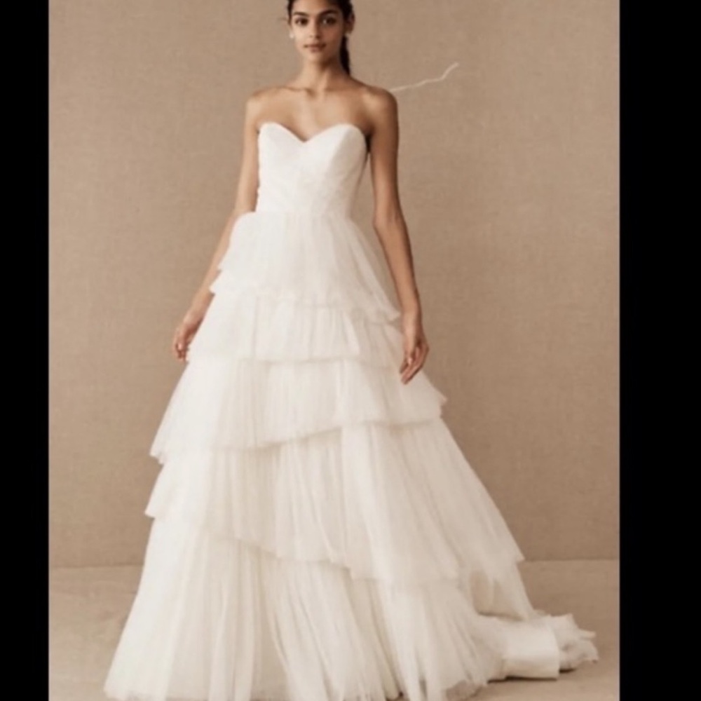 ANTHROPOLOGIE BHLDN Watters Avance Tiered Bridal Wedding Gown Ivory size 14 NWT - Picture 3 of 11